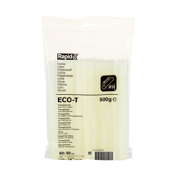 Bâtons de colle thermofusible Rapid ECO-T Ø 12 x 190 mm 500 g Translucide Bâtons de colle thermofusible Rapid ECO-T Ø 12 x 190 mm 500 g Translucide