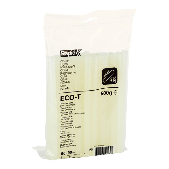 Rapid 24941500 Barre de colle thermofusible ECO T transparente Ø12 x 190 mm 500 g