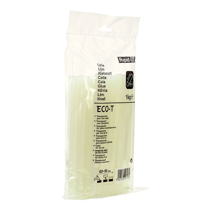 Rapid 40302798 Barre de colle thermofusible Eco T, Ø12 x 190 mm, 1 kg, transparente