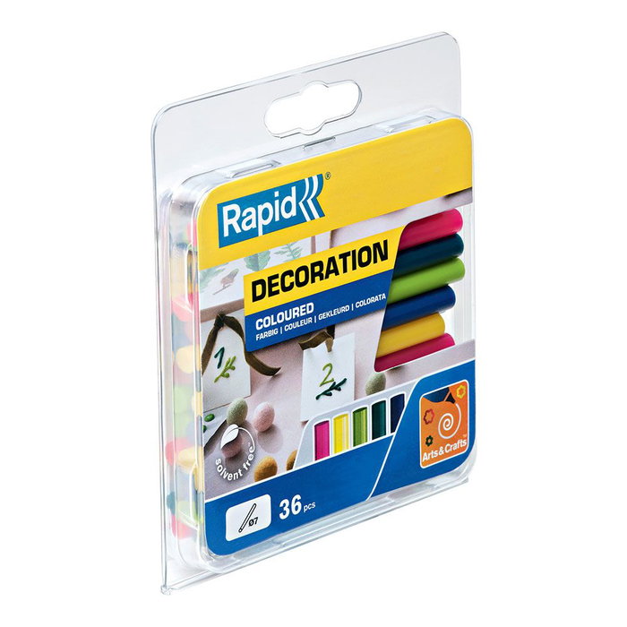 Rapid 5001426 Barres de colle thermofusible colorées Ø7 x 90 mm, blister de 36 pièces