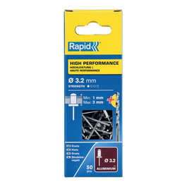 Rapid Remaches à tête fraisée aluminium Ø 3.2 x 6 mm blister 50 pièces + foret métal