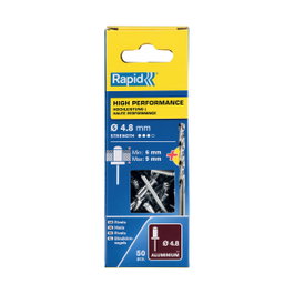 Rapid Remaches à tête fraisée aluminium Ø 4.8 x 12 mm - Lot de 50 avec foret