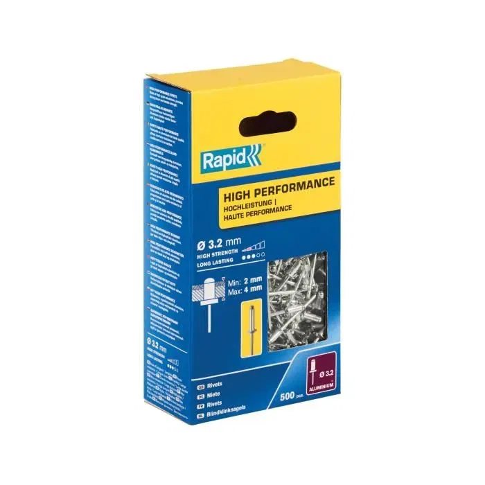 Rapid - Rivets en aluminium, 3.2 x 8 mm, boîte de 500, pour assemblage de garde-boues, revêtements métalliques, signalisation