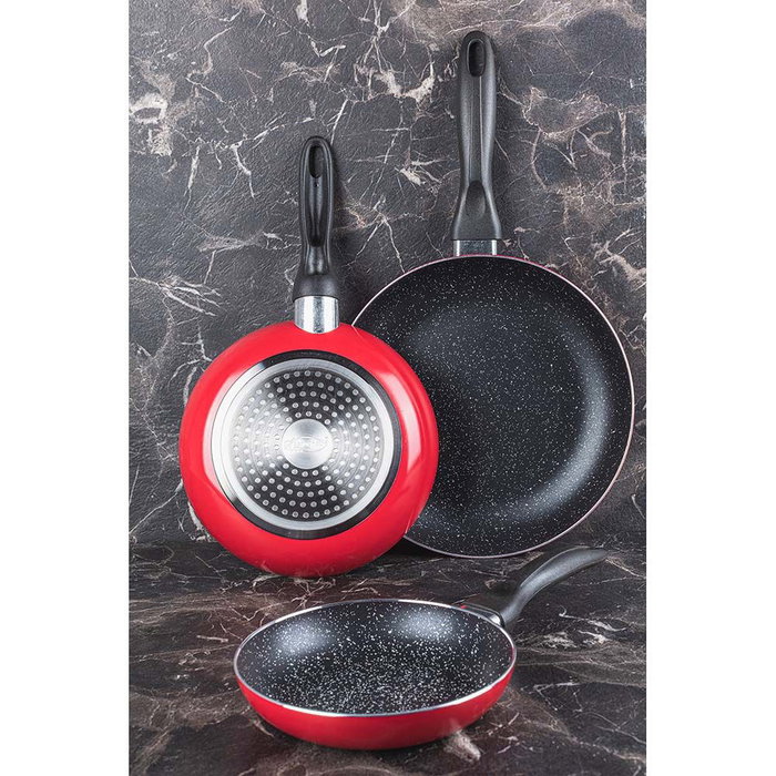 San Ignacio Sg-6855 Set 3 Poêles Aluminium Pression Antiadhésif Marbré Rouge 16/20/24 cm