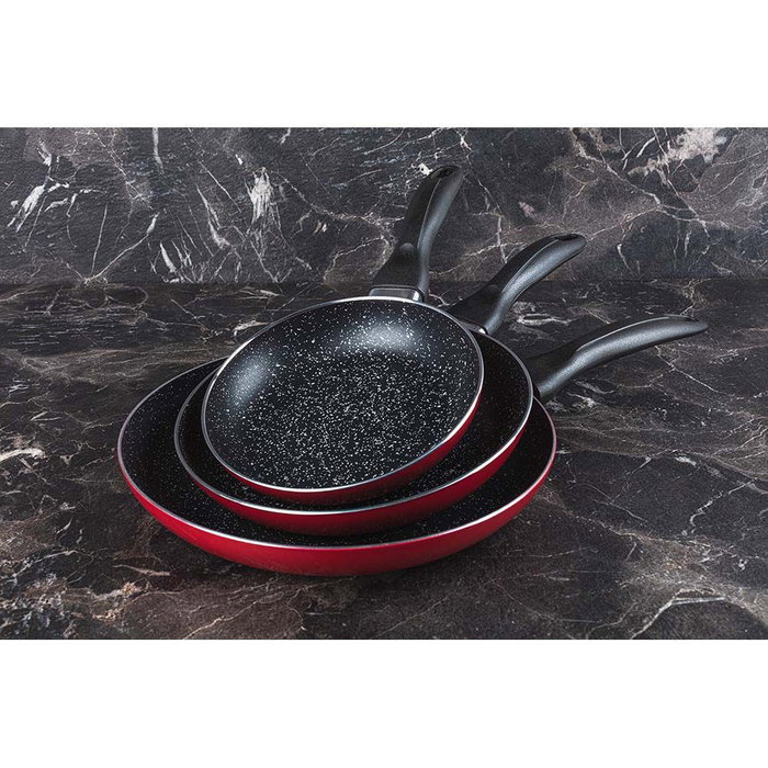 San Ignacio Sg-6855 Set 3 Poêles Aluminium Pression Antiadhésif Marbré Rouge 16/20/24 cm