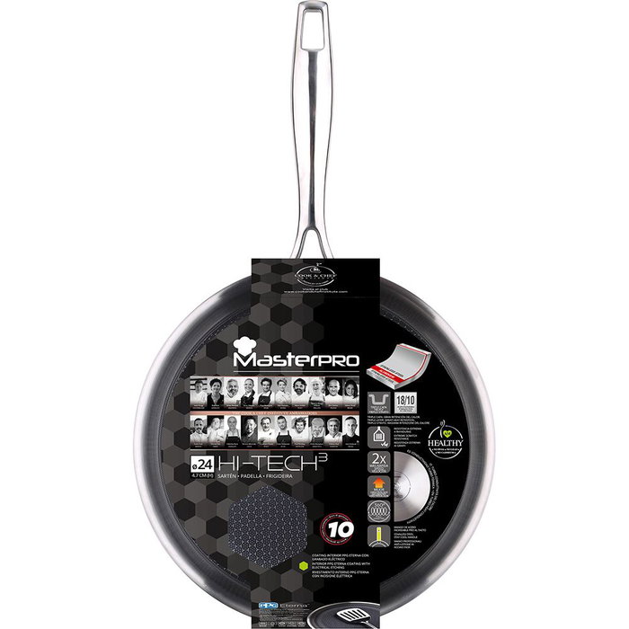 Masterpro Bgmp-1631 Poêle Hi-Tech 3 Acier Inoxydable 18/10 Ø24 cm Antiadhésive Compatible Induction Masterpro Bgmp-1631 Poêle Hi-Tech 3 Acier Inoxydable 18/10 Ø24 cm Antiadhésive Compatible Induction