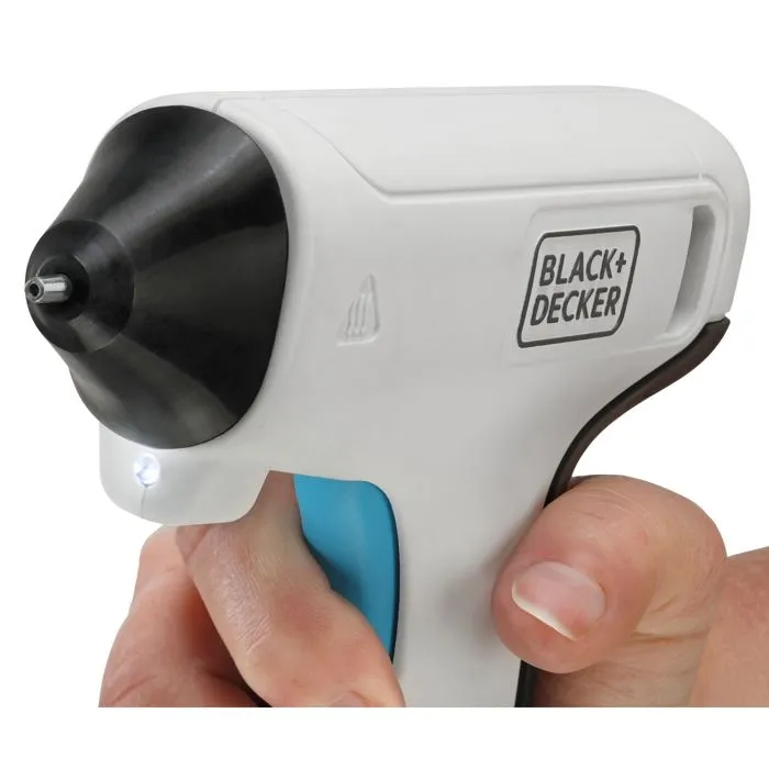BLACK+DECKER BCGL115-XJ - Pistolet à colle sans fil 3,6V avec batterie, chauffe rapide 30s, LED intégrée et 20 sticks de colle inclus - Pour bricolage