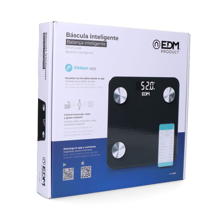 EDM Body Composition Balance connectée Bluetooth Noir 180 kg Pèse-personne intelligent LCD