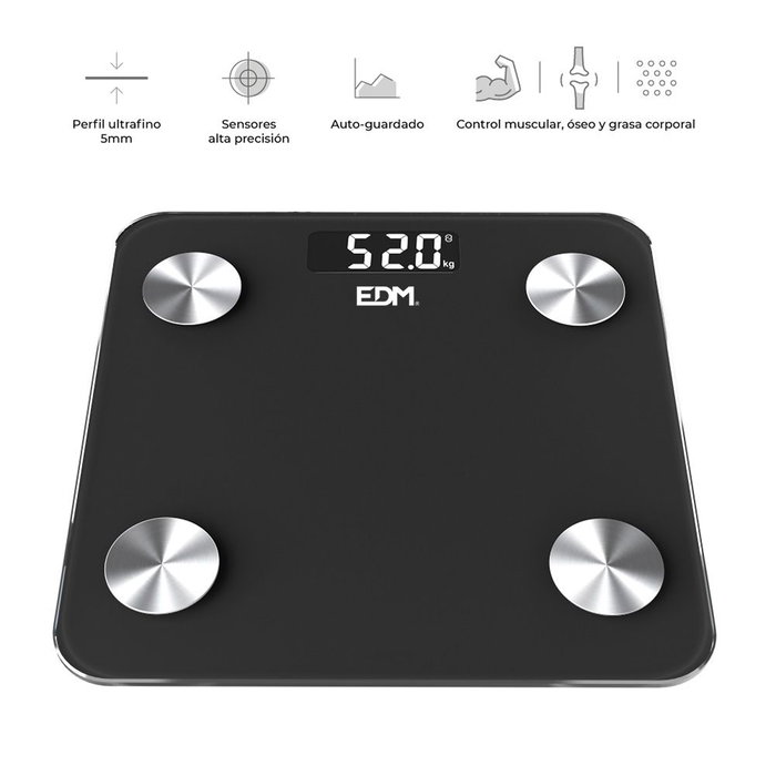 EDM Body Composition Balance connectée Bluetooth Noir 180 kg Pèse-personne intelligent LCD