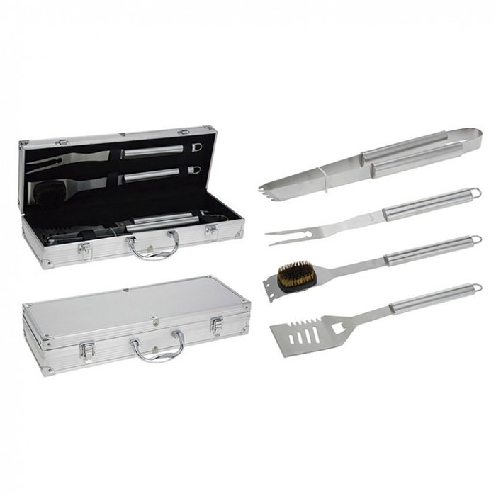 Bbq Collection Lot de 4 ustensiles barbecue inox avec étui aluminium 46 cm