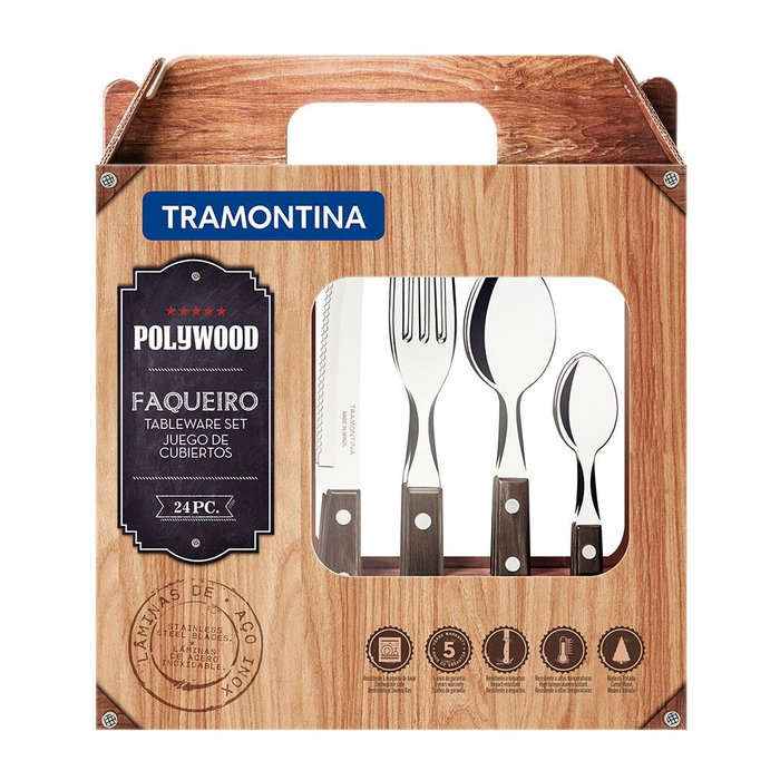 Tramontina Cubertería 24 pièces polywood castaño