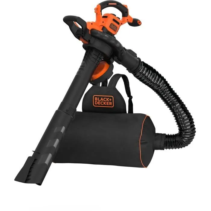 Black + Decker BEBLV300-QS Aspirateur souffleur broyeur filaire 3000 W, système bi-tube avec sac de 72 litres, 15 m³/min