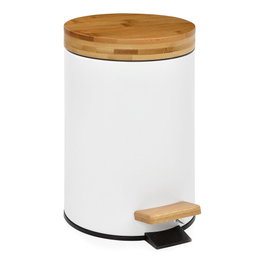 Andrea House Papelera de pied blanche avec couvercle en bambou 3 litres ø17x26 cm