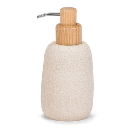 Andrea House Distributeur de Savon en Grès et Bois de Frêne (280 ml) Ø 8 x 17 cm