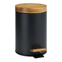 Andrea House Poubelle à pédale Bambou Noir 3 L Métal Bambou
