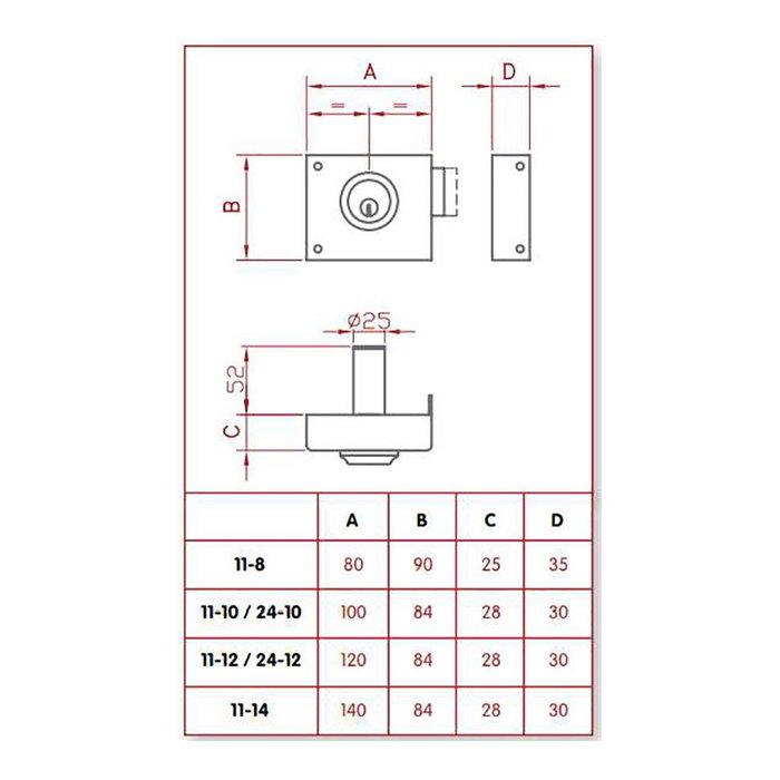 Serrure en applique Jis 11-10d Doré Droite 100 mm Recouvrir