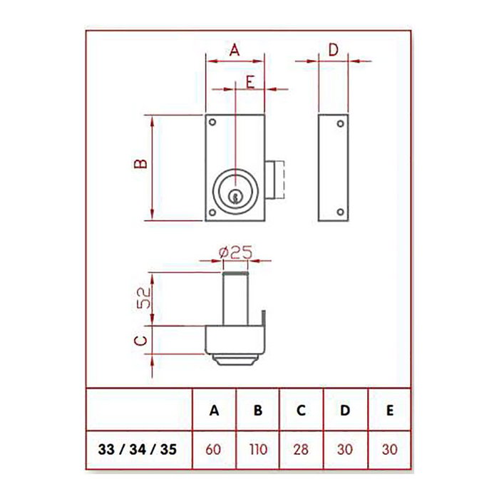 Serrure en applique Jis 34-6i Doré 52 mm Gauche Recouvrir