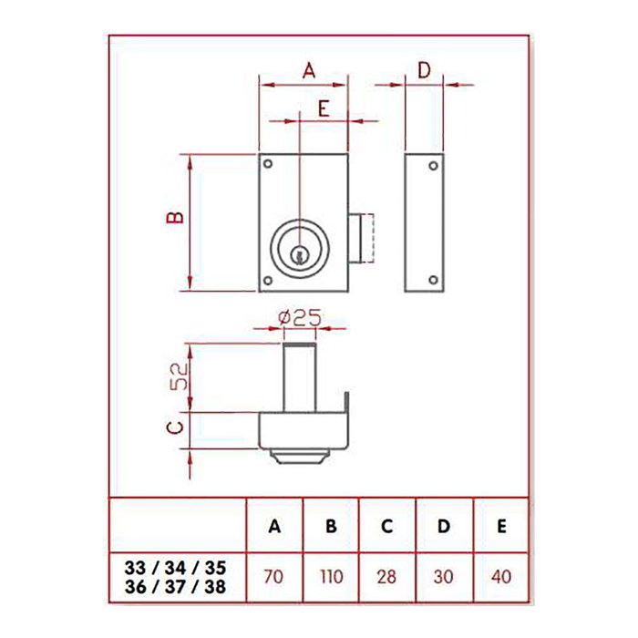 Serrure en applique Jis 33-7d Doré Droite 70 mm Recouvrir