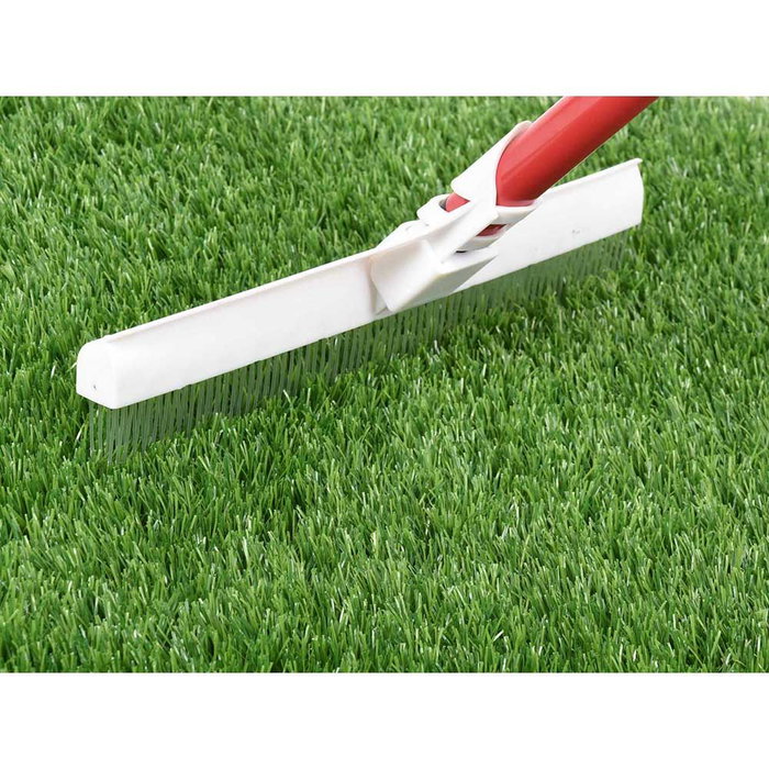 Faura 28052 Kit de brosse à gazon 30 cm, fibres nylon, manche métal 137 cm rouge, support PVC blanc