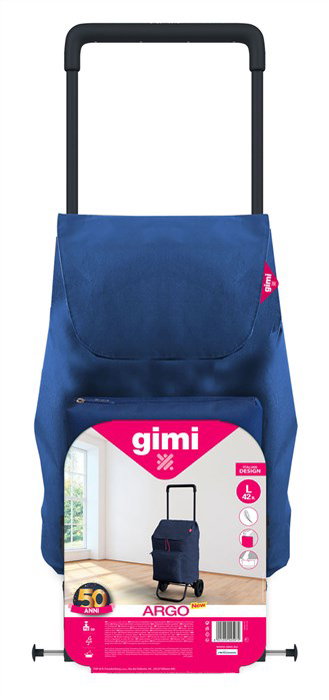 GIMI/ARGO 169292 - Carro de la compra bleu de 42 litres avec système à 2 roues, asa de enganche et bolsa impermeable extraíble