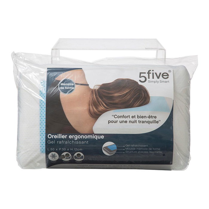 5Five Oreiller ergonomique avec gel rafraîchissant 50 x 30 x 12 cm