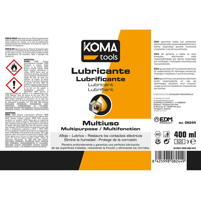 Lubrifiant Polyvalents Koma Tools Spray 400 ml Lubrifiant Polyvalents Koma Tools Spray 400 ml