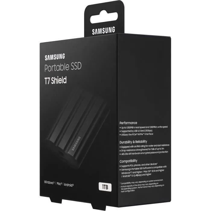 Samsung SSD Externe T7 Shield Noir 1 To MU-PE1T0S/EU