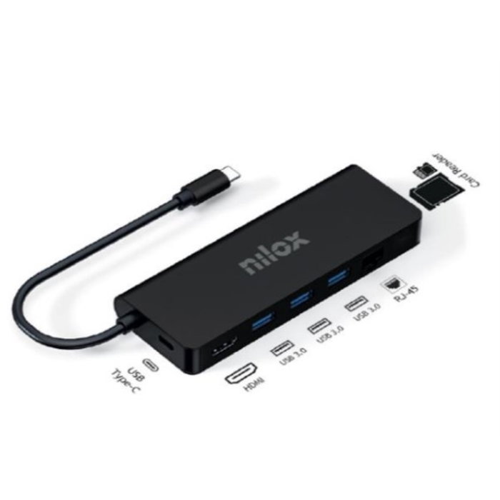 Nilox NXDSUSBC04 Station d'accueil 8 en 1 USB-C, 3x USB 3.0, HDMI 4K, Ethernet, Aluminium Noir Nilox NXDSUSBC04 Station d'accueil 8 en 1 USB-C, 3x USB 3.0, HDMI 4K, Ethernet, Aluminium Noir