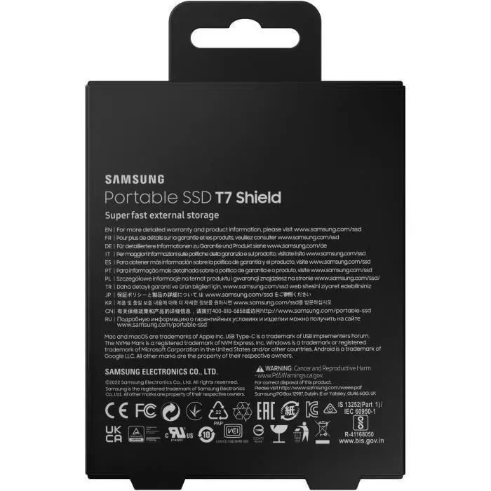 Samsung SSD Externe T7 Shield 2 TB USB 3.2 Gen 2 (USB-C) MU-PE2T0S/EU