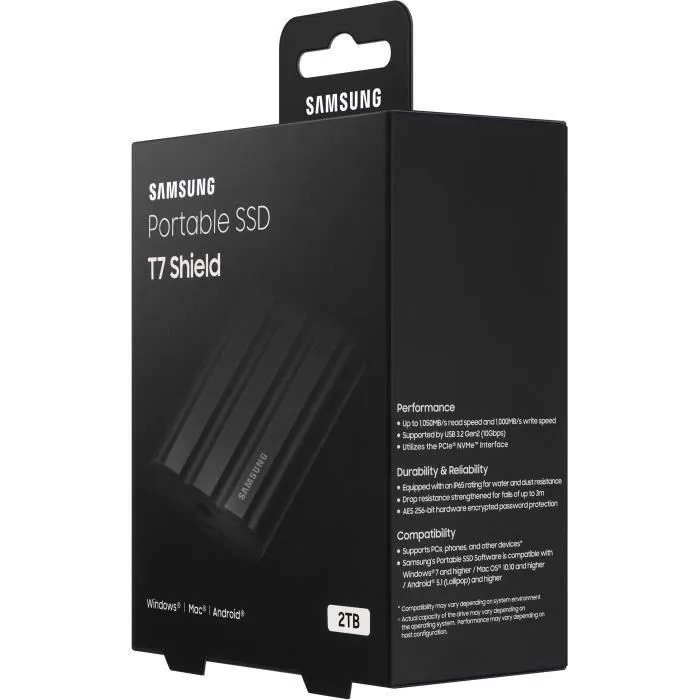 Samsung SSD Externe T7 Shield 2 TB USB 3.2 Gen 2 (USB-C) MU-PE2T0S/EU