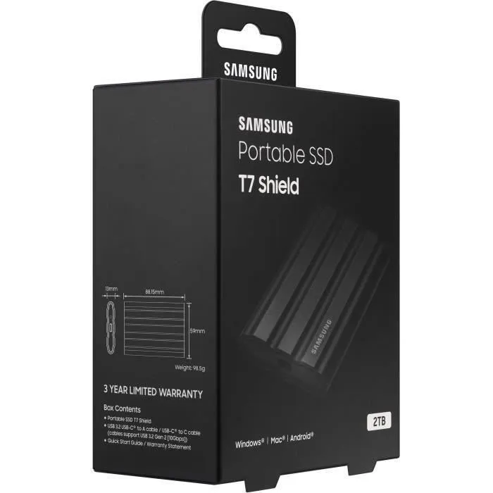 Samsung SSD Externe T7 Shield 2 TB USB 3.2 Gen 2 (USB-C) MU-PE2T0S/EU