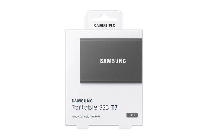 Samsung Portable SSD T7 - Disque SSD Externe 1 TB USB 3.2 Gen 2, jusqu'à 1050/1000 MB/s, Compact, Résistant aux chocs, Chiffrement AES 256-bit Samsung Portable SSD T7 - Disque SSD Externe 1 TB USB 3.2 Gen 2, jusqu'à 1050/1000 MB/s, Compact, Résistant aux chocs, Chiffrement AES 256-bit