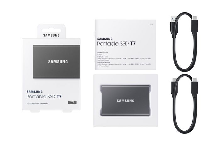 Samsung Portable SSD T7 - Disque SSD Externe 1 TB USB 3.2 Gen 2, jusqu'à 1050/1000 MB/s, Compact, Résistant aux chocs, Chiffrement AES 256-bit Samsung Portable SSD T7 - Disque SSD Externe 1 TB USB 3.2 Gen 2, jusqu'à 1050/1000 MB/s, Compact, Résistant aux chocs, Chiffrement AES 256-bit
