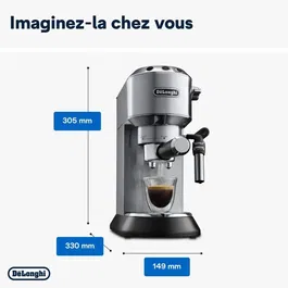 Delonghi EC685.M Dedica Style - Machine à expresso avec mousseur à lait - 15 bars - Pour café moulu et dosettes ESE - Arrêt automatique - 1300 W - Capacité 1 L - Inox