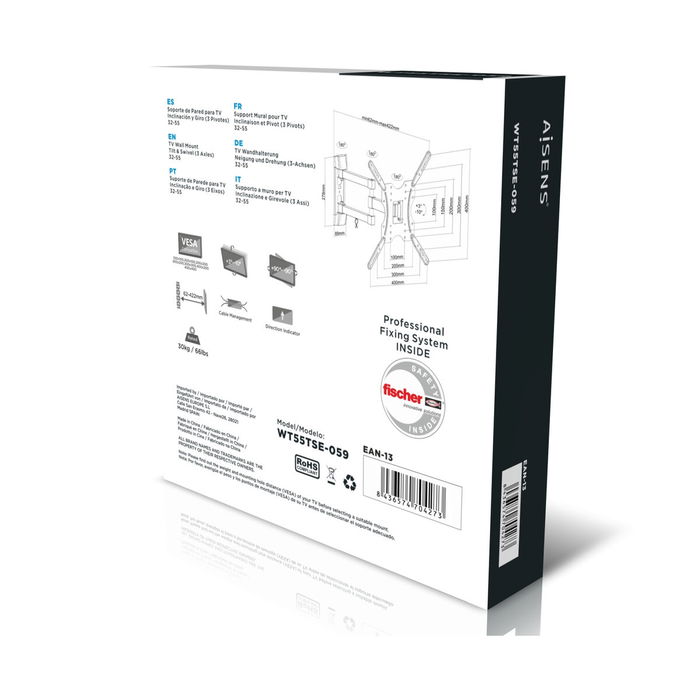 Support mural Aisens WT55TSE-059 32" 32"-55" Plaque Tournante Inclinable Télévision Écran Support mural Aisens WT55TSE-059 32" 32"-55" Plaque Tournante Inclinable Télévision Écran