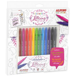 Alpino Set d'Initiation au Lettering AR001052 avec 12 Stylos Dual Artist et Livre Guide Pas-à-Pas