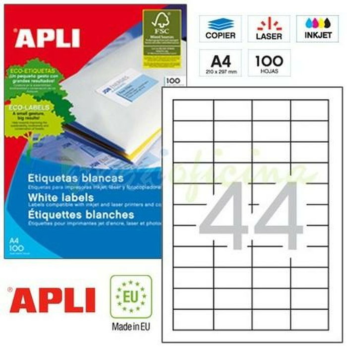 Étiquettes adhésives Apli 1285 Blanc 100 Volets 48,5 x 25,4 mm Étiquettes adhésives Apli 1285 Blanc 100 Volets 48,5 x 25,4 mm