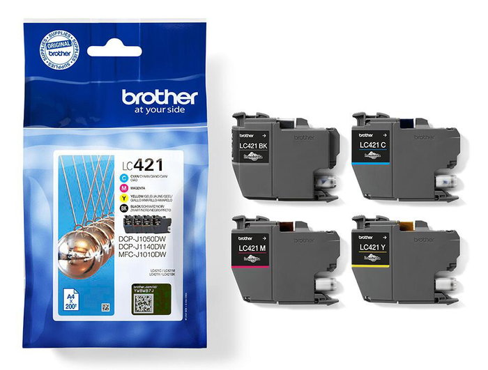Brother Pack de 4 cartouches d'encre LC421VAL (Noir, Cyan, Magenta, Jaune)
