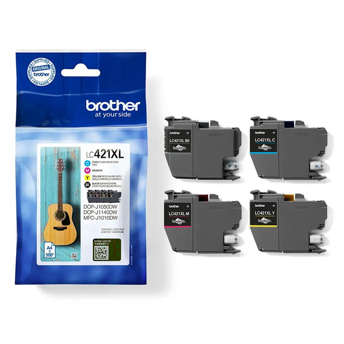 Brother LC421XLVAL Pack 4 Cartouches d'Encre Noir Cyan Magenta Jaune - 500 Pages Chaque