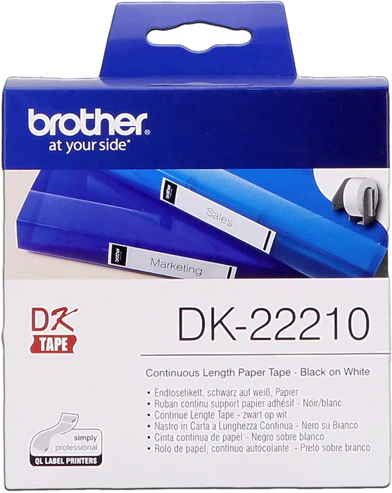 Brother DK-22210 Ruban continu de papier thermique 29 mm x 30,48 m noir sur blanc
