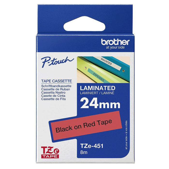 Brother Ruban TZe-451 Noir sur Rouge 24mm x 8m