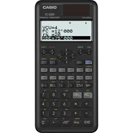 Casio FC-200V - Calculatrice Scientifique avec Fonctions Financières - Écran 4 Lignes - Alimentée par Piles et Énergie Solaire - Gris - 103 g