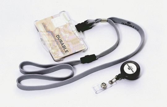 Durable Enrouleur à lanière avec bouton-pression et clip métallique pour badge de sécurité - 80 cm Durable Enrouleur à lanière avec bouton-pression et clip métallique pour badge de sécurité - 80 cm