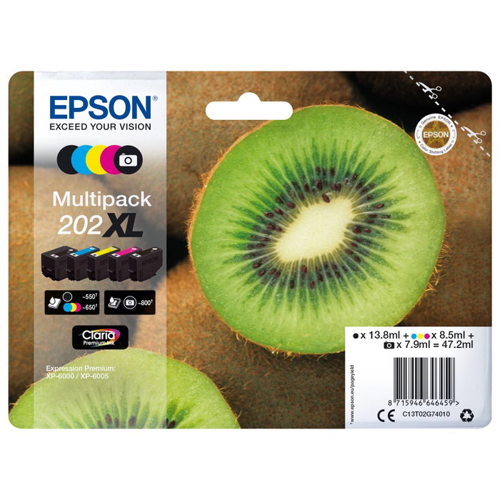 Epson Multipack d'encre 202XL Claria Premium C13T02G74010, 5 couleurs Epson Multipack d'encre 202XL Claria Premium C13T02G74010, 5 couleurs