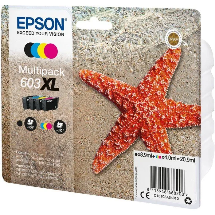Epson - Kit Multipack 603 XL d'encres compatible - Noir, Cyan, Magenta, Jaune - Cartouches compatibles pour imprimantes Epson