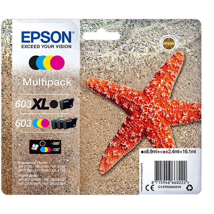 Epson Multipack de cartouches d'encre 603XL C13T03A94010 BK,C,M,Y Epson Multipack de cartouches d'encre 603XL C13T03A94010 BK,C,M,Y
