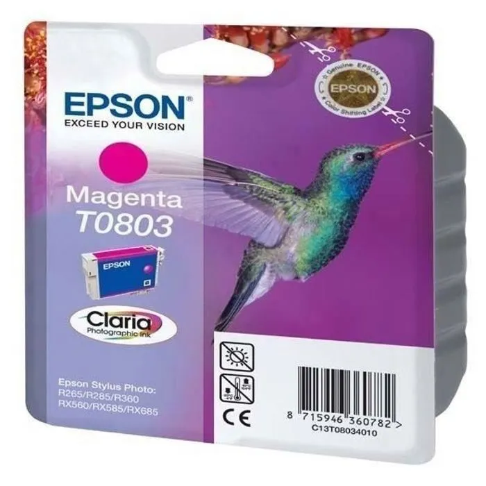 Epson Cartouche d'encre T0803 Magenta Colibri - Encre Claria Photographique - Compatible avec imprimantes Epson Stylus Photo - 7.4 ml Epson Cartouche d'encre T0803 Magenta Colibri - Encre Claria Photographique - Compatible avec imprimantes Epson Stylus Photo - 7.4 ml