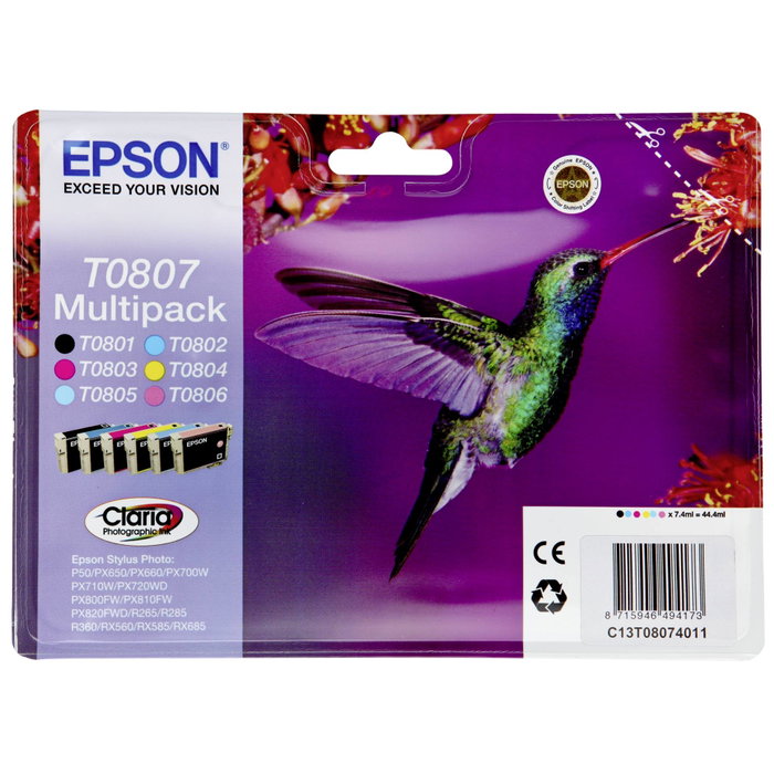 Epson Multipack Claria Colibri T0807 (BK, C, M, Y, LM, LC) de 6 cartouches
