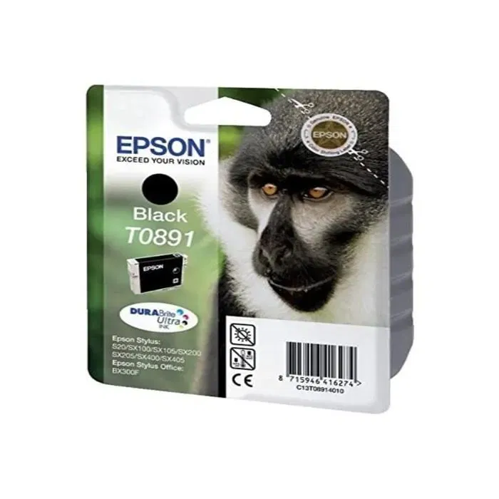 Epson Cartouche d'encre T0891 Noir - DuraBrite Ultra - Compatible Stylus SX100, SX115, SX200, SX405, SX415, S20, S21