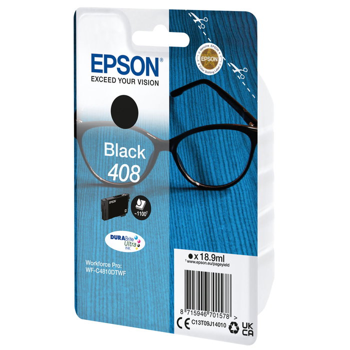 Epson Cartouche d'encre 408 DURABrite Ultra Noir, Rendement Standard